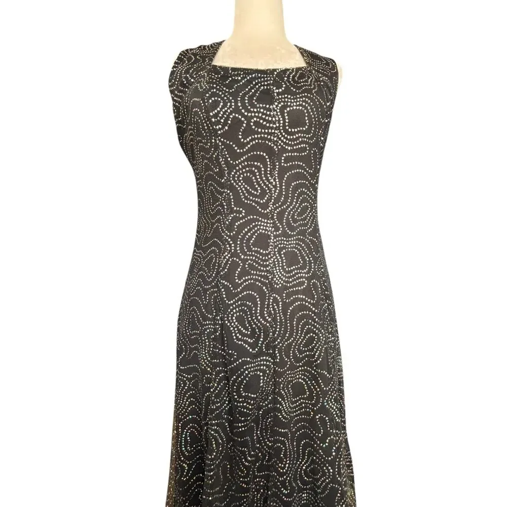 Vintage All That Jazz Black Mesh Rhinestone Maxi Dress Open Back Party Wedding